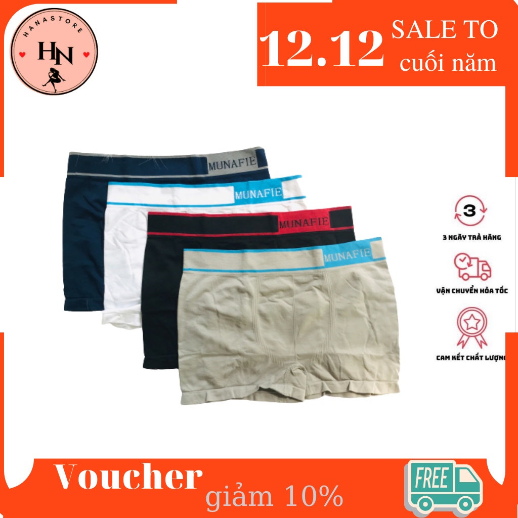 Quần Lót Nam♥️ Quần Lót Nam Boxer Munafie Dệt Kim Co Dãn 4 Chiều, Kháng Khuẩn Khử Mùi + Túi Zip Sang Trọng