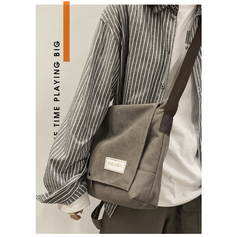 Carve.A Store Túi Đeo Chéo Vải Canvas Dày Dặn Phong Cách Harajuku Hàn Quốc Cho Nam