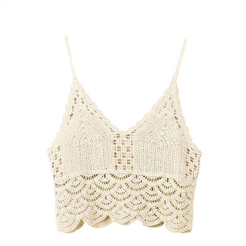 Áo Croptop Dệt Kim Hai Dây Cổ Chữ V Khoét Sâu Nhiều Màu Phong Cách Boho Thời Trang Đi Biển Cho Nữ