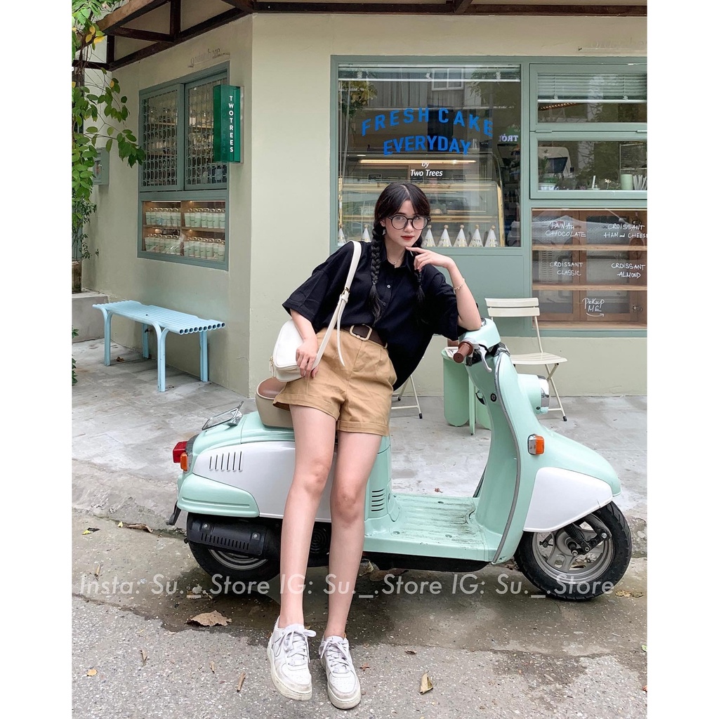 Quần sooc thô xắn gấu kèm đai Q433 SUSTORE