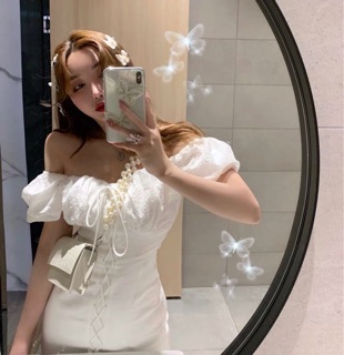 ĐẦM BẸT VAI TRẮNG ĐAN DÂY EO