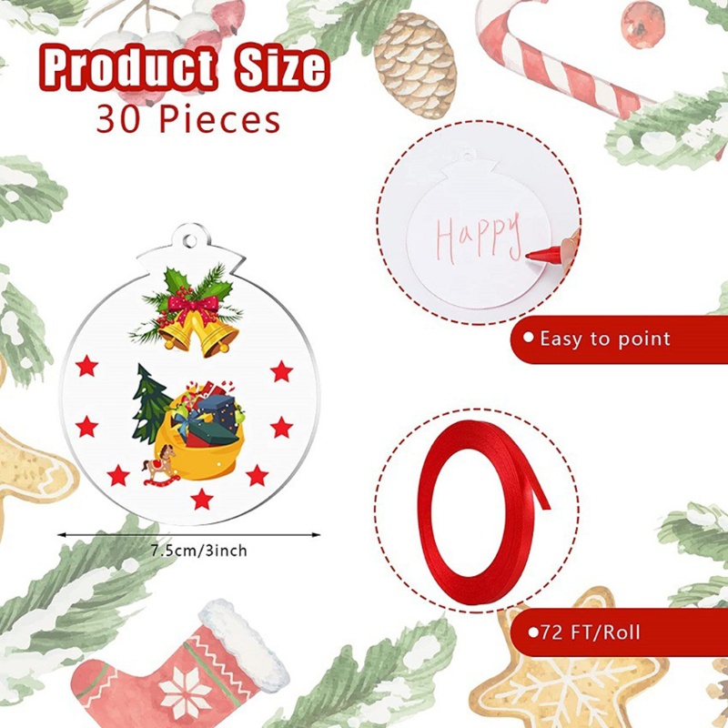 Phụ Kiện Treo Trang Trí Cây Thông Noel Bằng Acrylic Trong Suốt Hình Tròn DIY