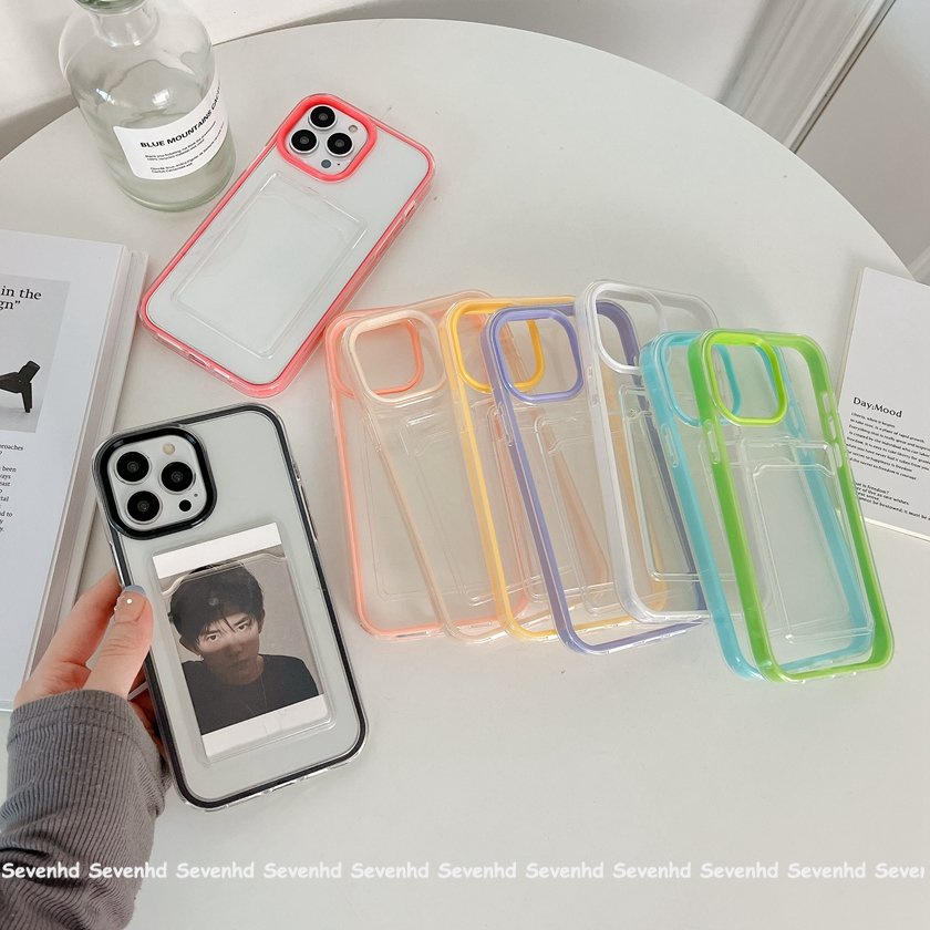 Ốp Điện Thoại Mềm Trong Suốt Màu Trơn Có Ngăn Đựng Thẻ 3 Trong 1 Cho iPhone 14 13 12 11 Pro Max X XR Xs Max 8 7 6 6s Plus SE 2020