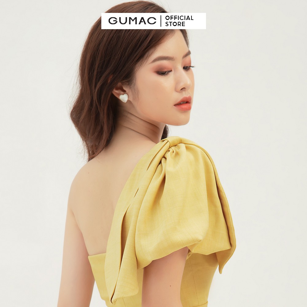 [Mã MABR07062 giảm 8% tối đa 50K đơn từ 249K] Đầm dự tiệc cúp ngực GUMAC thiết kế nơ sang chảnh, màu vàng đủ size DB374 | BigBuy360 - bigbuy360.vn