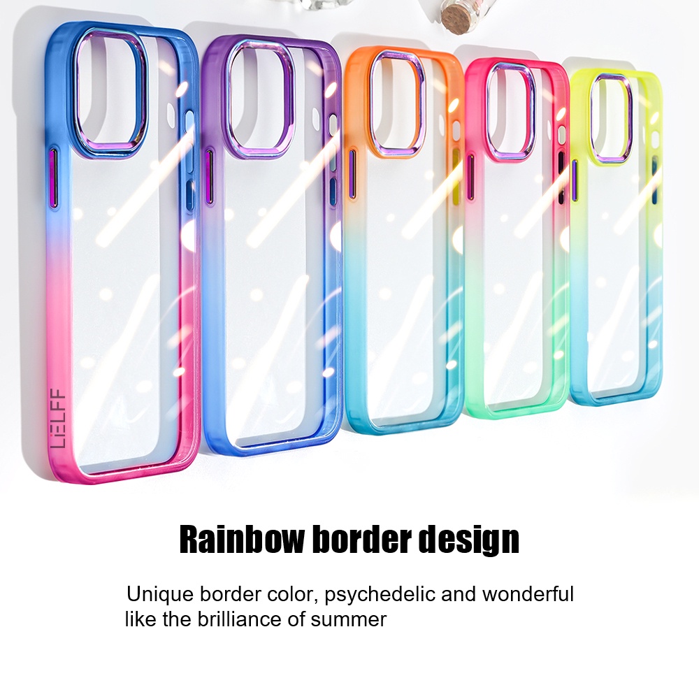 Ốp Điện Thoại Cứng Trong Suốt Chống Sốc Màu gradient Viền titanium Kim Loại Cho iPhone 13 12 11 pro max cầu vồng