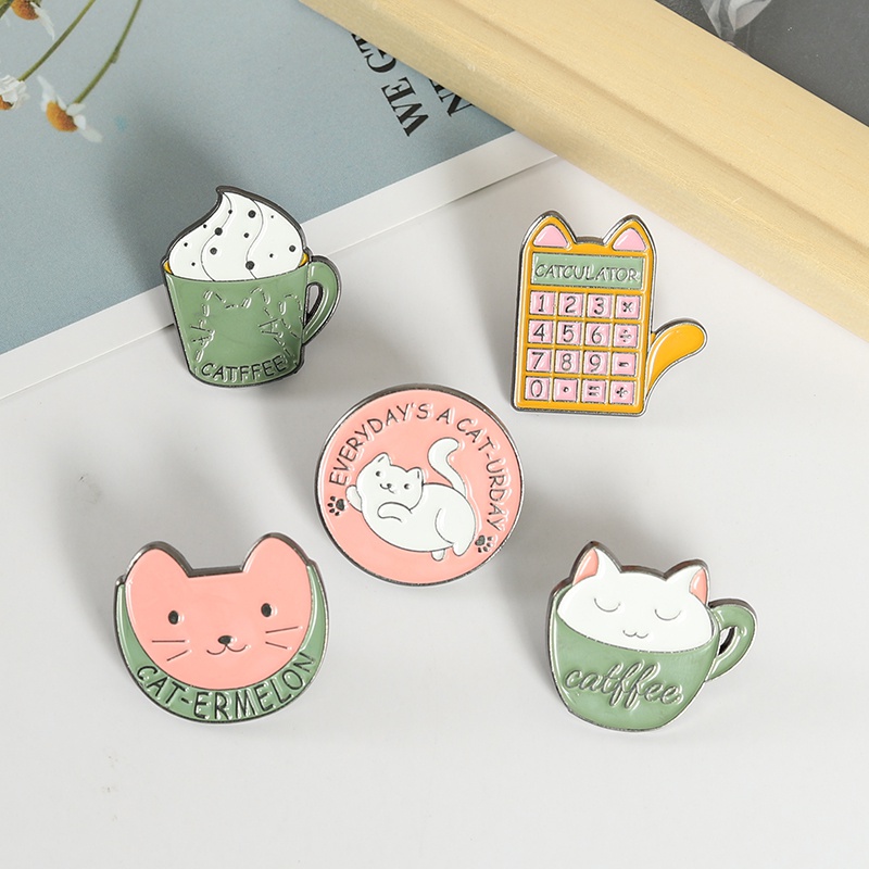 Ghim cài áo tráng men họa tiết hình mèo và máy tính đáng yêu