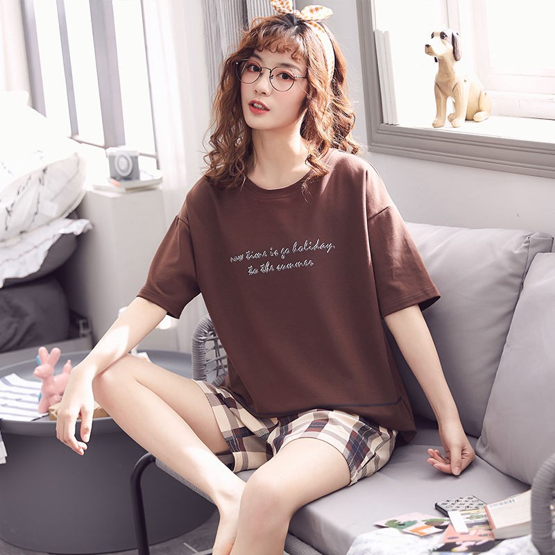 giá rẻ khuyến mãi100% đồ ngủ cotton nữ mùa hè phần mỏng dịch vụ gia đình dễ thương lỏng lẻo phiên bản tiếng Hàn