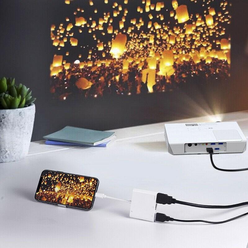 AMORUS Adapter video âm thanh kỹ thuật số 4 trong 1 Lightning - HDMI USB 3.0 1080P HD đa chức năng cho iPhone iPad