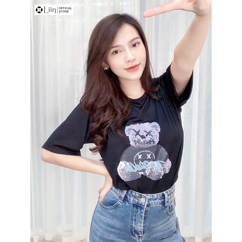 Áo Phông tay lỡ dáng unisex form rộng in hình Gấu Chữ nhiều màu sắc cá tính Liin Clothing A2168