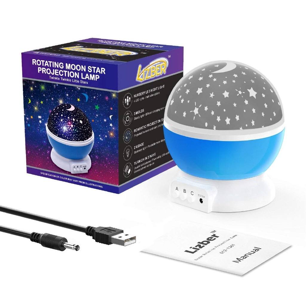 Đèn LED chiếu bầu trời đầy sao xoay được sử dụng pin hoặc sạc USB 4AA