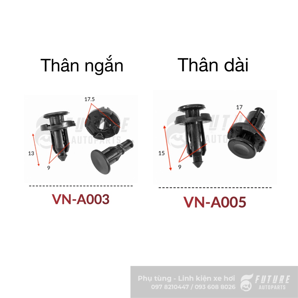 Vít nở, chốt nở nhựa 9MM bắt cản và chắn bùn dòng xe Honda, Mitsubishi, Toyota,... - Future Autoparts