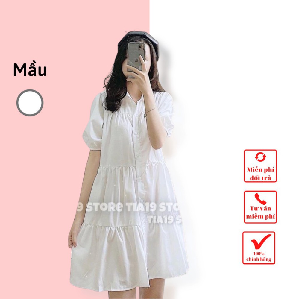 Váy nữ sơ mi trắng cộc tay dáng xòe kiểu hoa nhí vintage đẹp công sở cao cấp giá rẻ q013