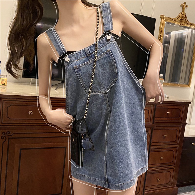 Xiaozhainv Đầm Yếm Denim Form Rộng Phong Cách Hàn Quốc Xinh Xắn Cho Nữ