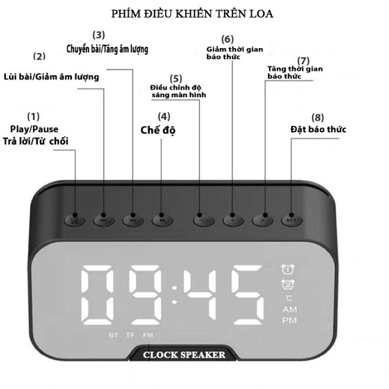 Loa bluetooth Yoking clock speaker D 88 mặt kính tráng gương làm đồng hồ và đèn ngủ