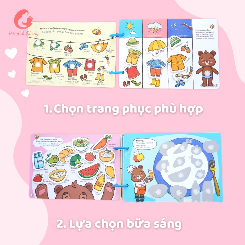 Học liệu bóc dán Busy Book cho bé vừa học vừa chơi  nhiều chủ đề đa dạng, song ngữ Anh Việt Lalala Baby