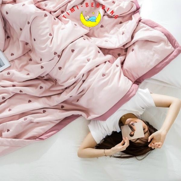 Chăn hè lụa tencel 60s thêu tim 1,7kg nhập khẩu cao cấp, mát mẻ - mền lụa – Timibedding