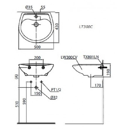 Chậu Rửa Lavabo TOTO LHT300CR Treo Tường