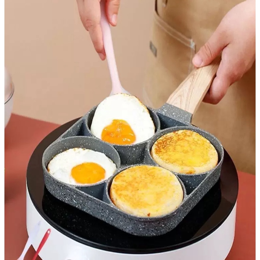 KHUÔN CHẢO CHIÊN RÁN TRỨNG LÀM BÁNH 4 NGĂN 4 LỖ TRÒN CHỐNG DÍNH TỐT - KHUÔN NƯỚNG BÁNH 4 Ô