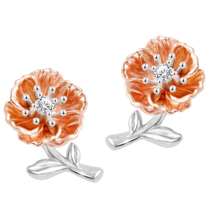 PRIMA Bông Tai Kim cương - Vàng 9K - Hoa Anh Túc Tháng 8 - BST  Birth Flower - 991E1390