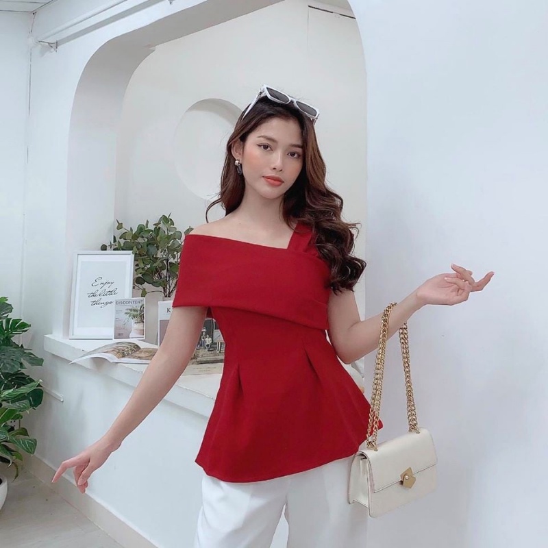 Áo lệch vai thanh lich màu trắng, đen và đỏ nhiều size