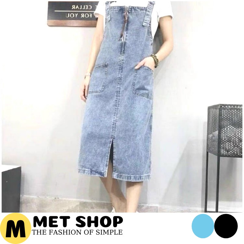 (QUÀ TẶNG SỮA TẮM) Yếm váy jeans nữ dáng dài phối dây khóa trước.Yếm bò phong cách Ulzzang. Váy yếm jean bò cực chất.