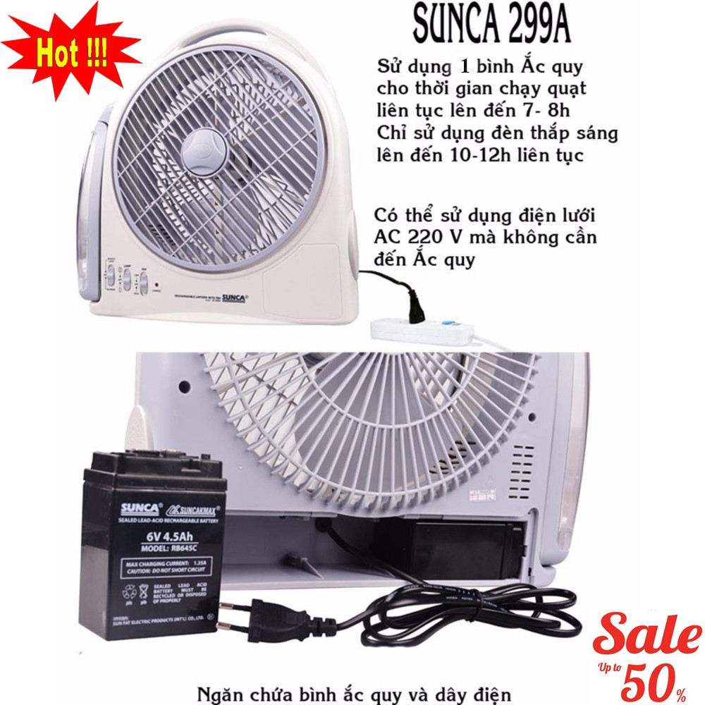 Quạt Tích Điện Đa Năng SUNCA SF-299A299 Cao Cấp, Sản Phẩm Cần Thiết Cho Những Ngày Hè Nóng Bức