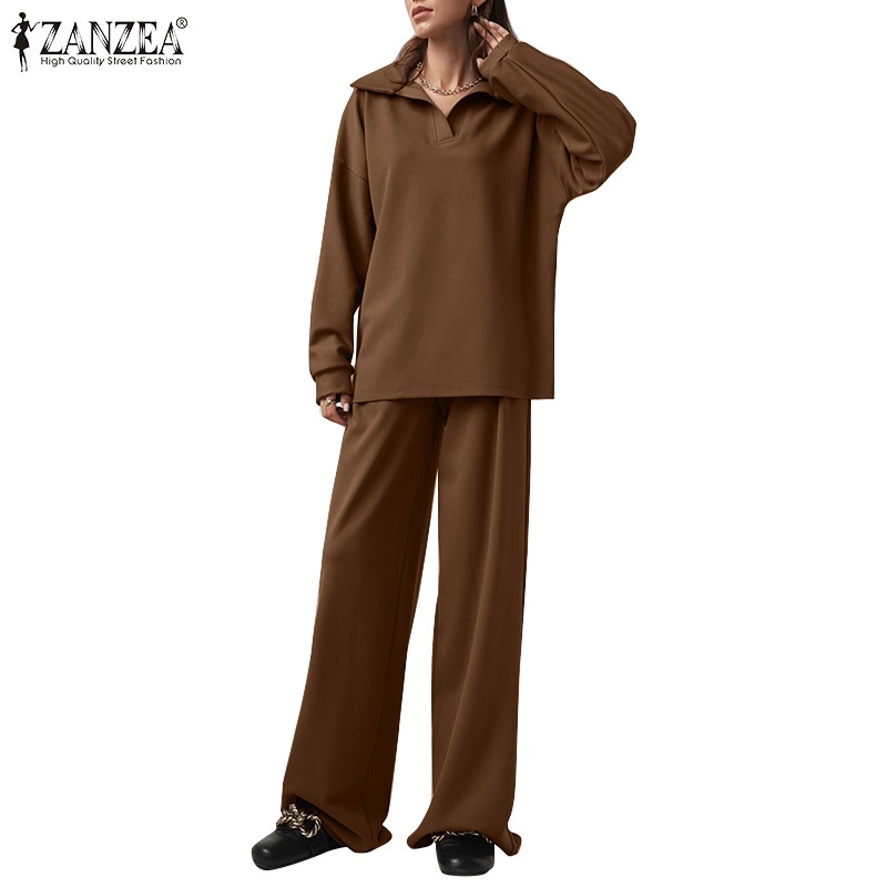 Bộ đồ ZANZEA dành cho nữ thiết kế áo tay dài và quần dáng rộng