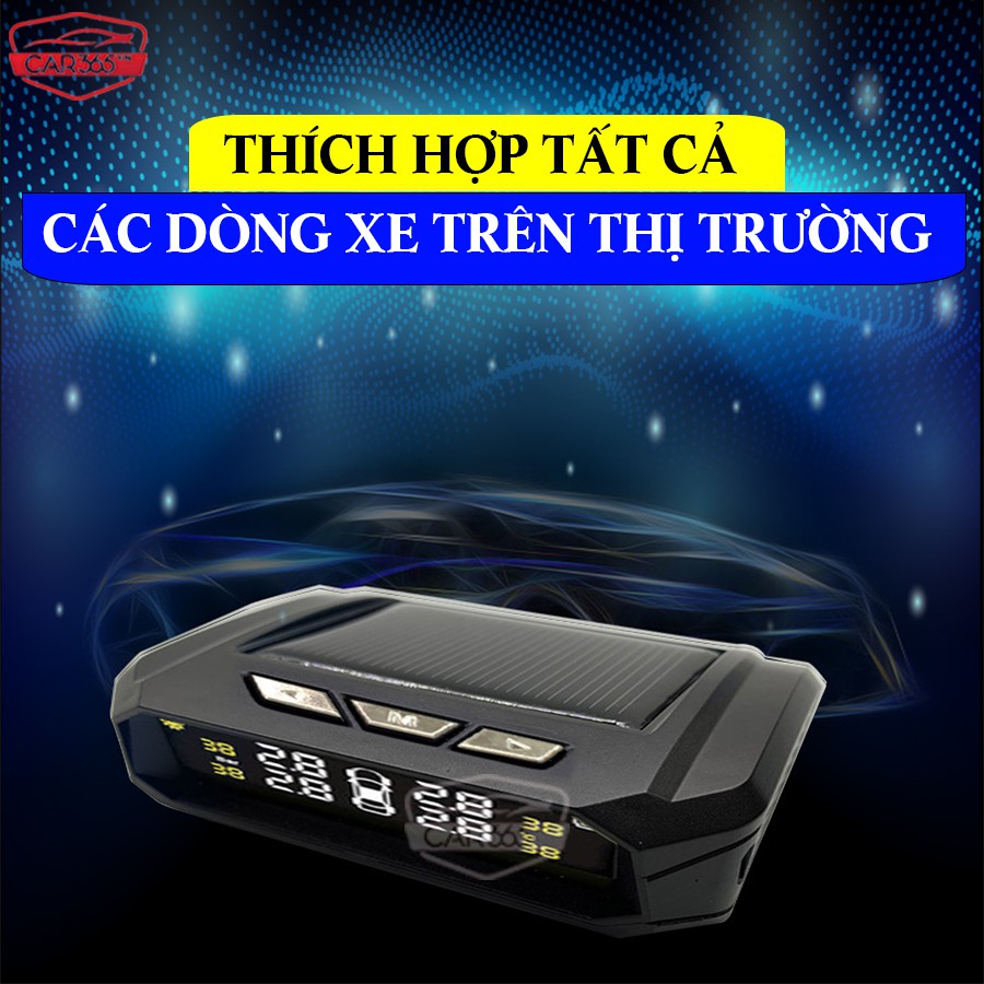 Cảm biến áp suất lốp cao cấp chính hãng CAR365 - Màn hình LCD hiển thị thông số - Pin năng lương mặt trời - CAR37