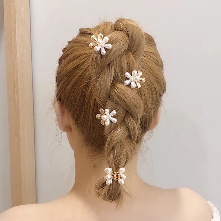 Kẹp tóc hình hoa nhỏ đính ngọc trai nhân tạo dễ thương cho nữ