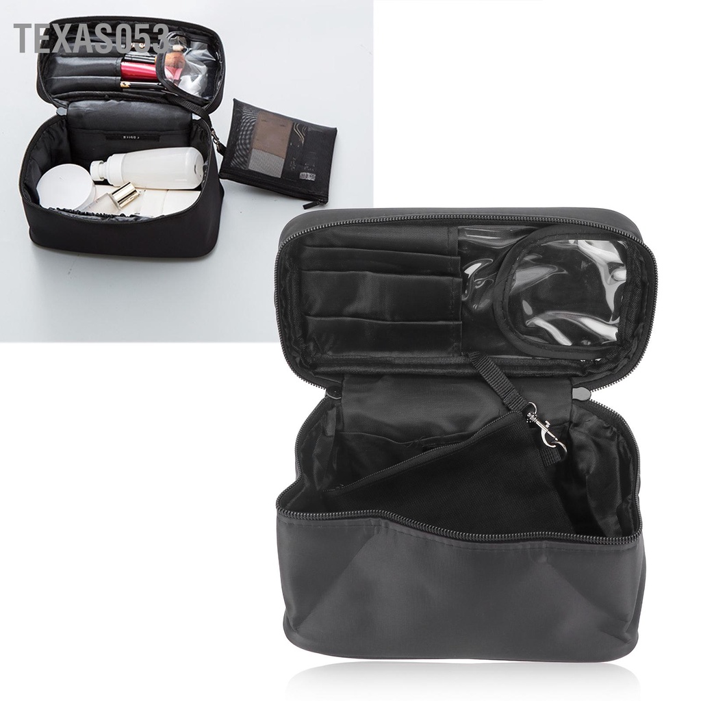 Túi Đựng Mỹ Phẩm Bằng Vải Nylon Co Giãn Màu Đen Sức Chứa Lớn