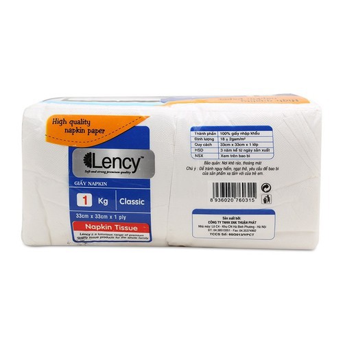 Khăn giấy ăn Lency Napkin 33*33cm gói to 1 kg tiết kiệm