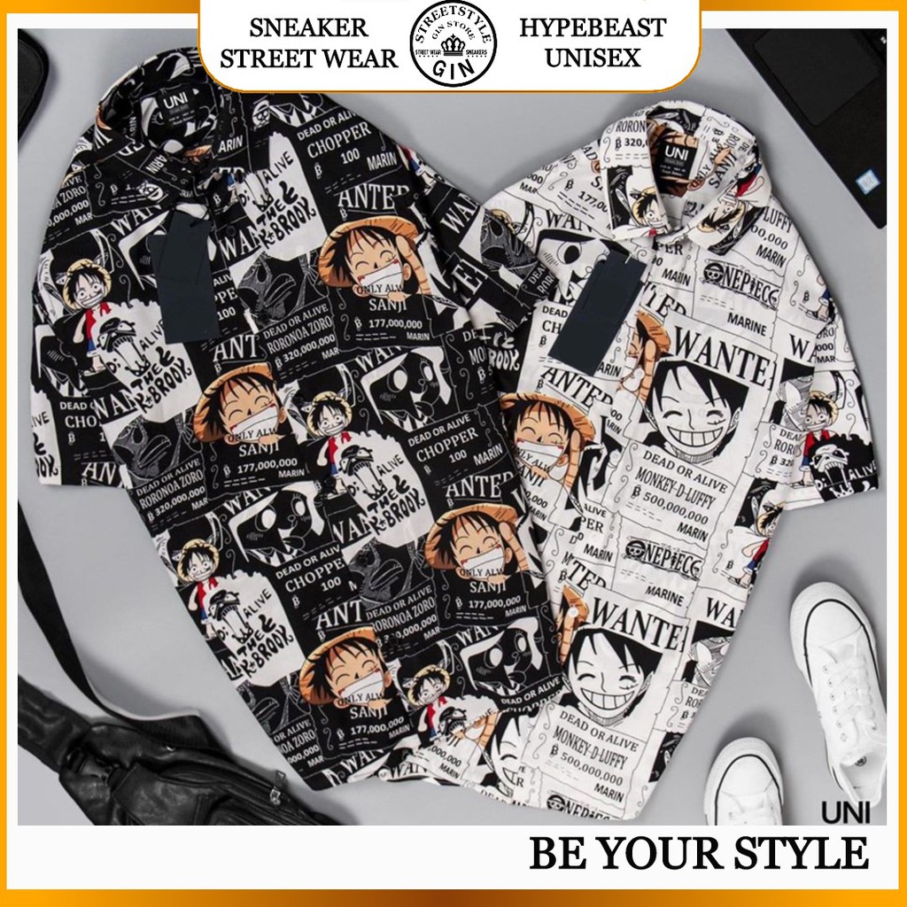 Áo sơ mi Nam nữ Luffy tay ngắn unisex lụa in nhiệt phong cách ulzzang - GIN STORE
