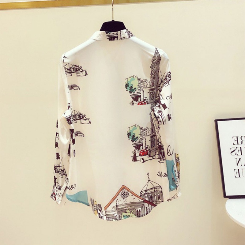 Áo Sơ Mi Tay Dài Cổ Đứng Dáng Rộng In Họa Tiết Vintage Thời Trang Mùa Xuân Cho Nữ