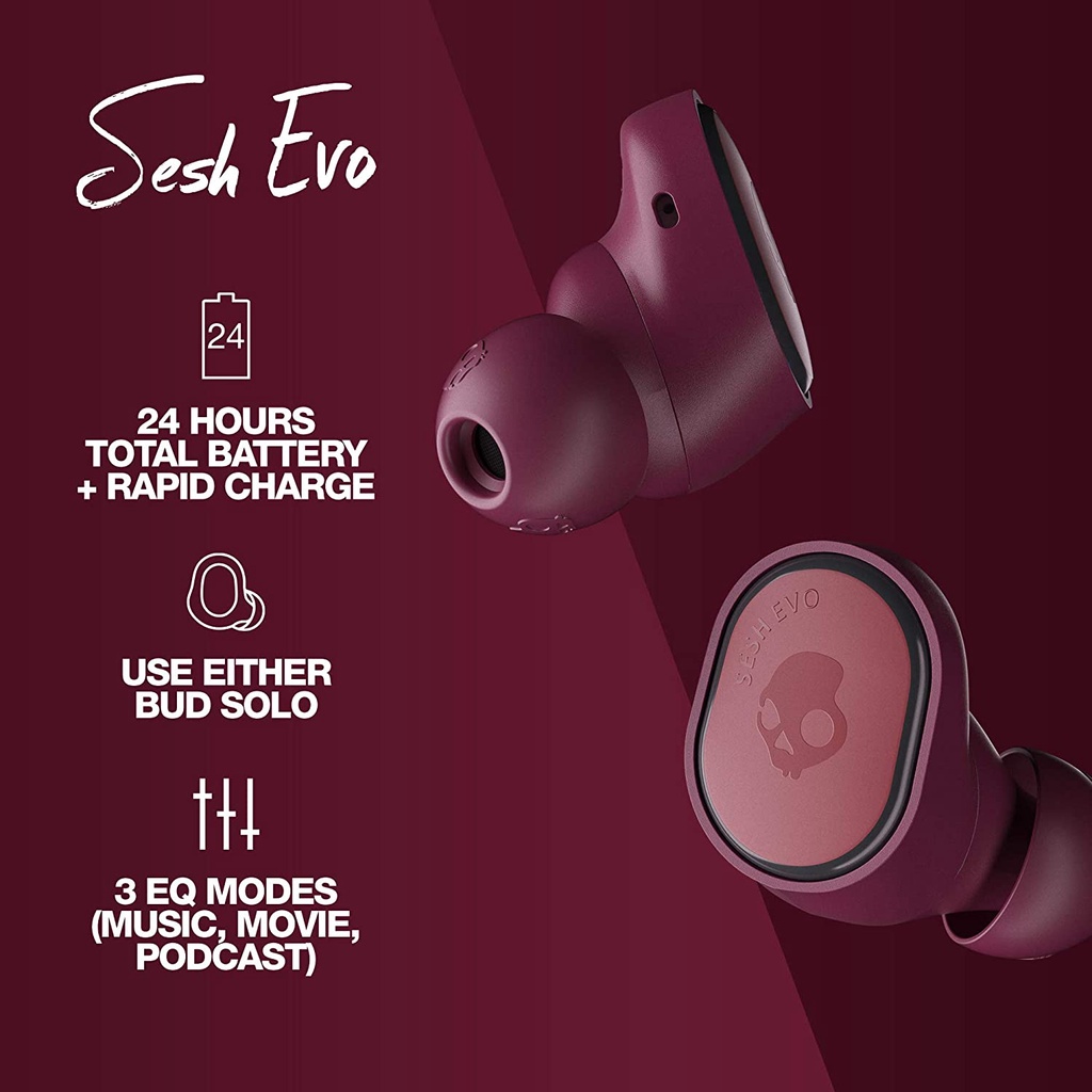 [THƯƠNG HIỆU MỸ] Tai nghe nhét tai bluetooth Skullcandy Sesh Evo True Wireless - Màu Deep Red - Bảo hành 1 năm