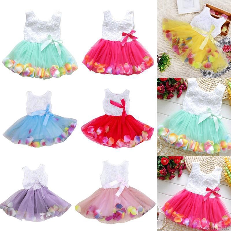 Đầm Ren Không Tay Phối Lưới Xòe Đính Nơ Xinh Xắn Cho Bé Gái