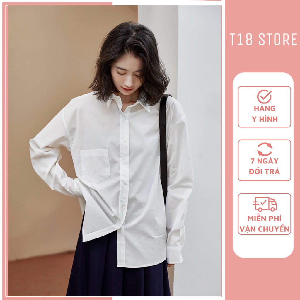 Áo sơ mi nữ kiểu công sở đẹp form rộng tay ngắn T18 STORE SM04