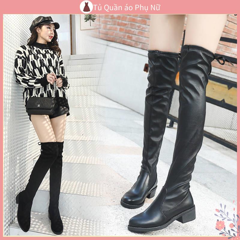 Giày Bốt Cao Gót Cổ Cao Qua Đầu Gối Mỏng Co Giãn Phong Cách Mới Mùa Thu Đông Dành Cho Bạn Nữ