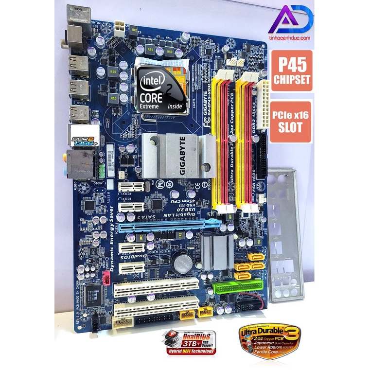 Main máy tính P45 Gigabyte 4 Khe RAM hỗ trợ CPU Core2 Quad 2 Extreme socket 775 DDR2 4khe ram 8G chính hãng nguyên zin