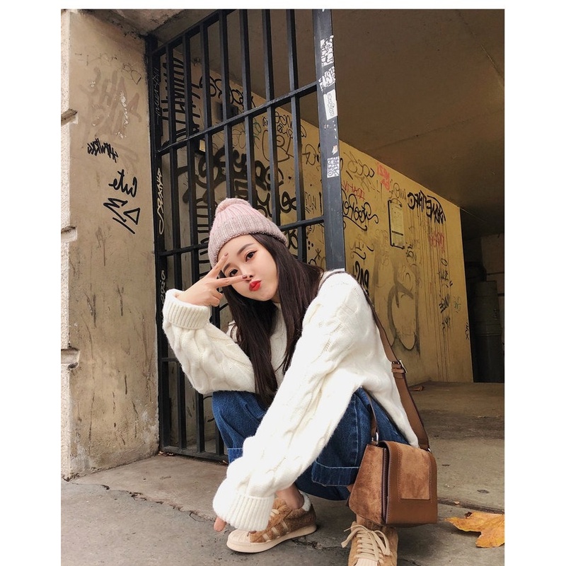 Áo sweater nhung dày dáng rộng phong cách Hàn Quốc thời trang thu đông mới 2021 6606