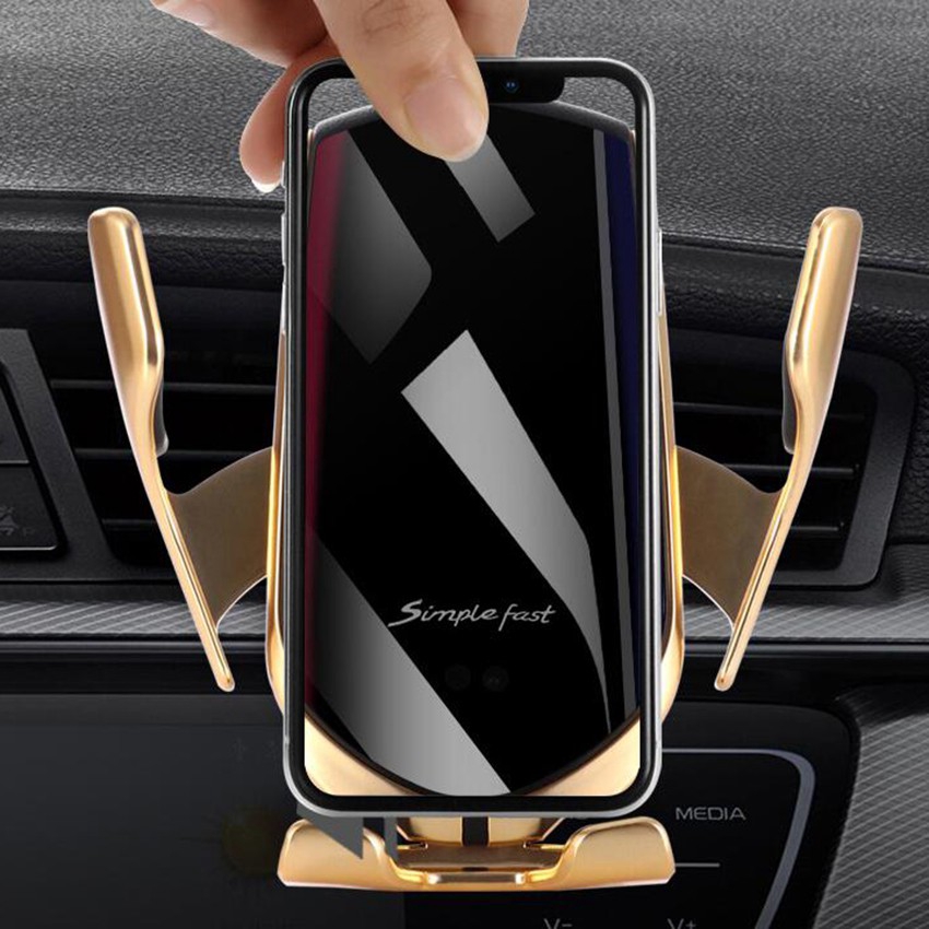 R1 10W Automatic Clamping Car Wireless Charger For iPhone Xs Samsung LG Infrared