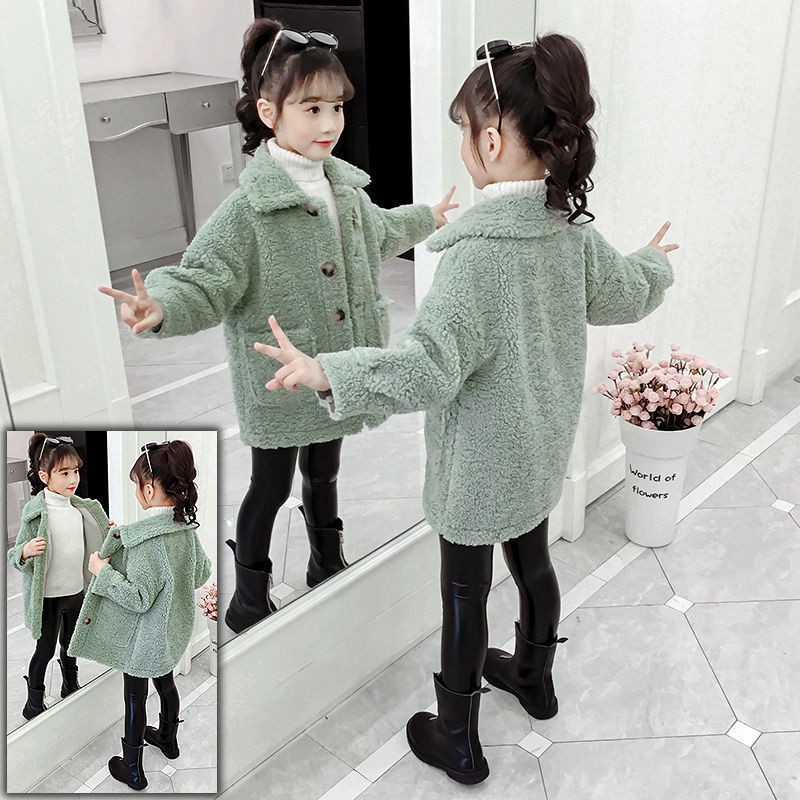 Áo Khoác Lông Cừu Dày Dặn + Áo Sweater Dáng Dài Thời Trang Mùa Đông Cho Bé Gái