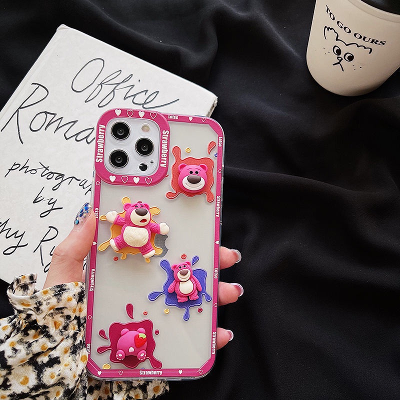 Ốp Điện Thoại Họa Tiết Gấu Dâu Tây Hoạt Hình Cho Iphone 13/12 Pro max Apple11 XR/Xs 6/7/8plus