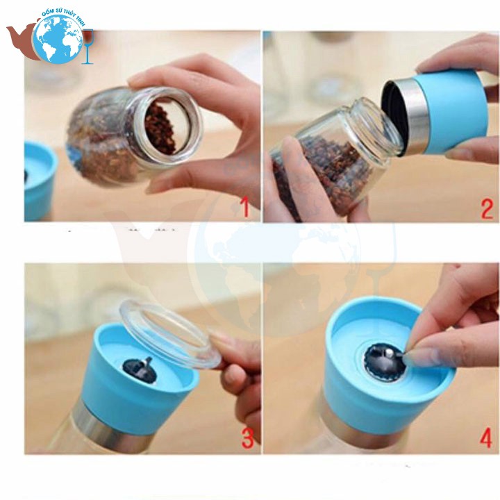 Dụng cụ xay tiêu 2 trong 1 thân thủy tinh dày đẹp