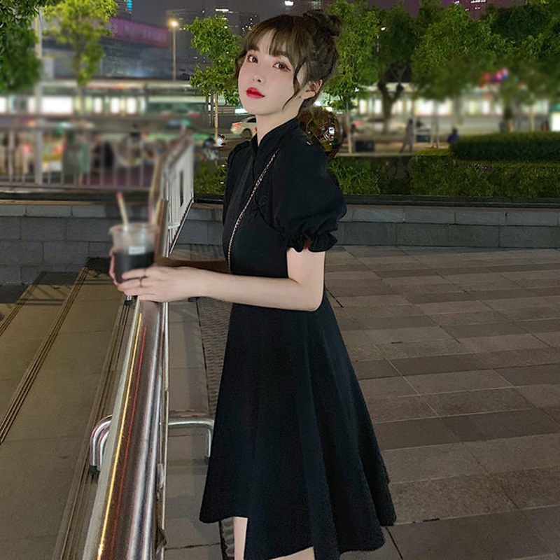 Đầm Sườn Xám Tay Ngắn Màu Sắc Trơn Thời Trang Xinh Xắn Cho Nữ