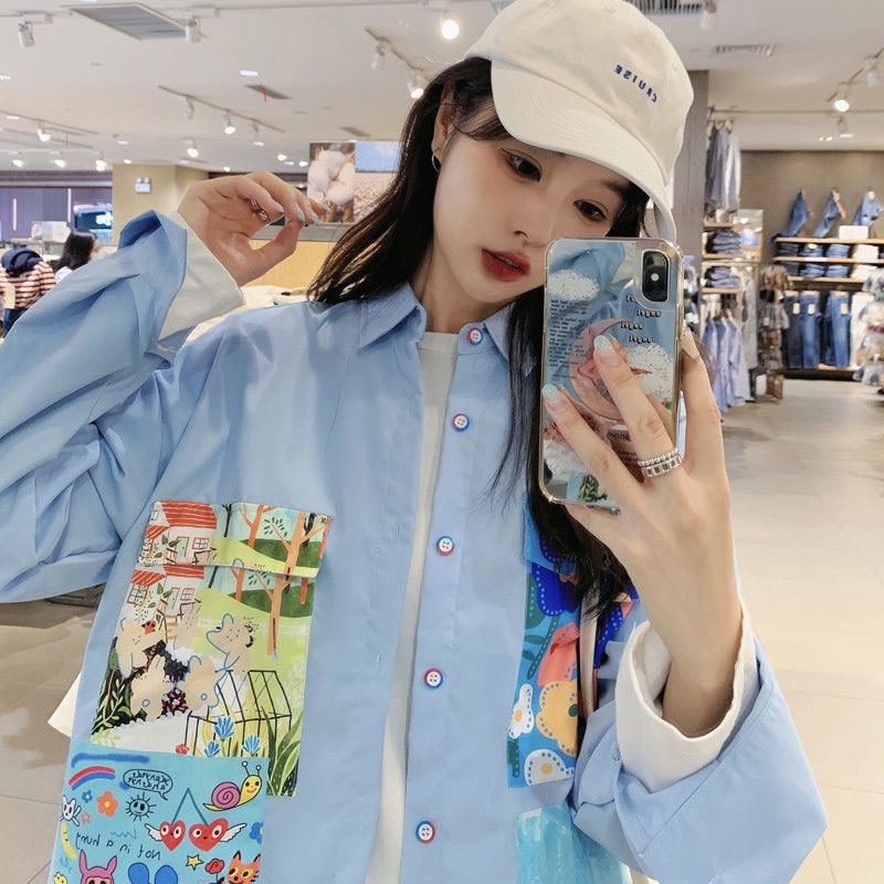 Áo Sơ Mi Tay Dài In Họa Tiết Tranh Sơn Dầu graffiti Thời Trang Mùa Hè Dành Cho Nữ