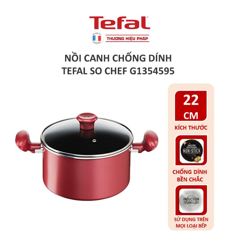 Nồi chống dính đáy từ Tefal So Chef G1354595 size 22cm, khoảng 4.5L - Hàng chính hãng