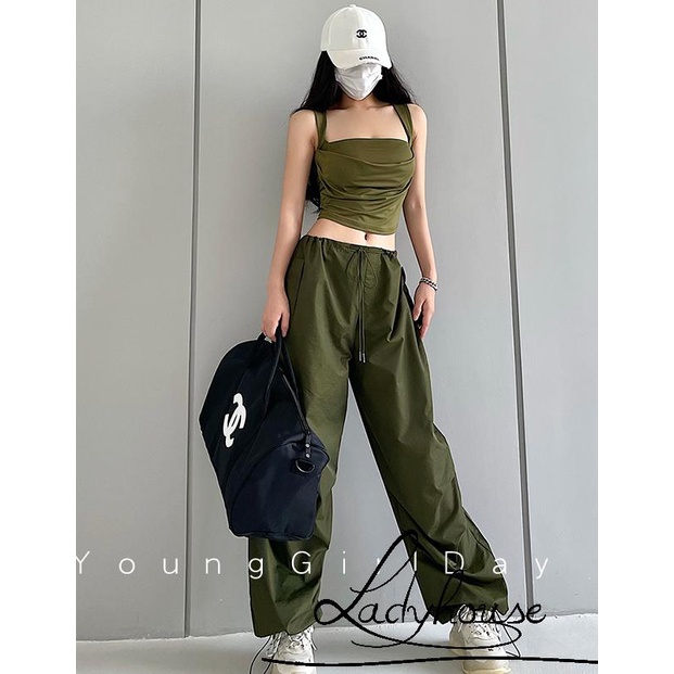 Quần Baggy Dài Rộng Màu Trơn Có Túi Dành Cho Nữ Mặc Hàng Ngày