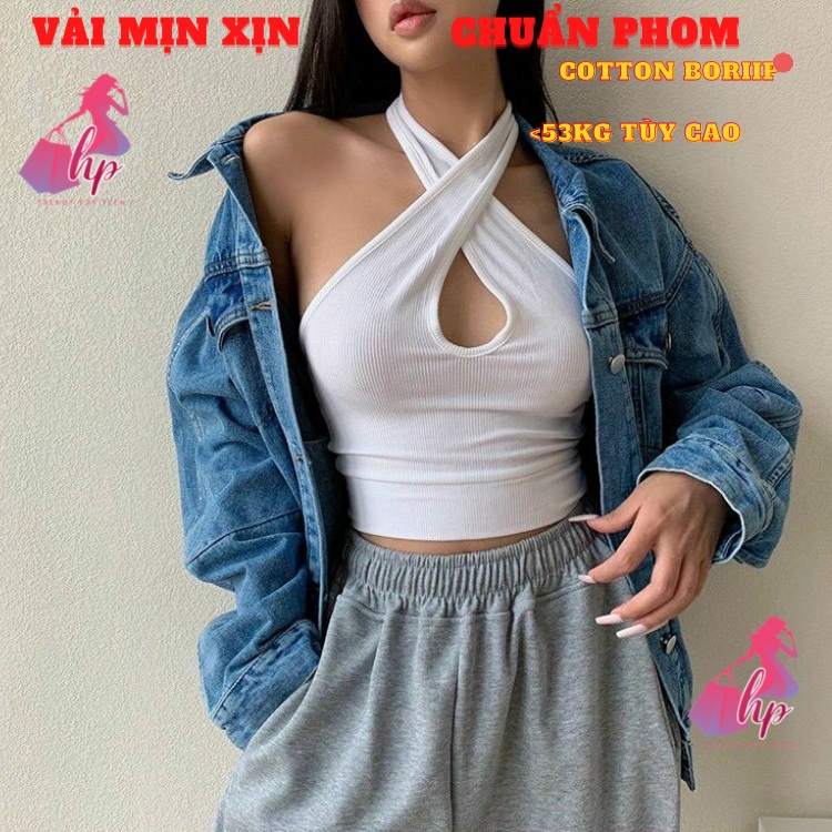 Áo croptop nữ ôm body dây chéo cổ thun borrip phong cách kiểu hàn quốc cực dễ thương mẫu mới 2020 mã A143