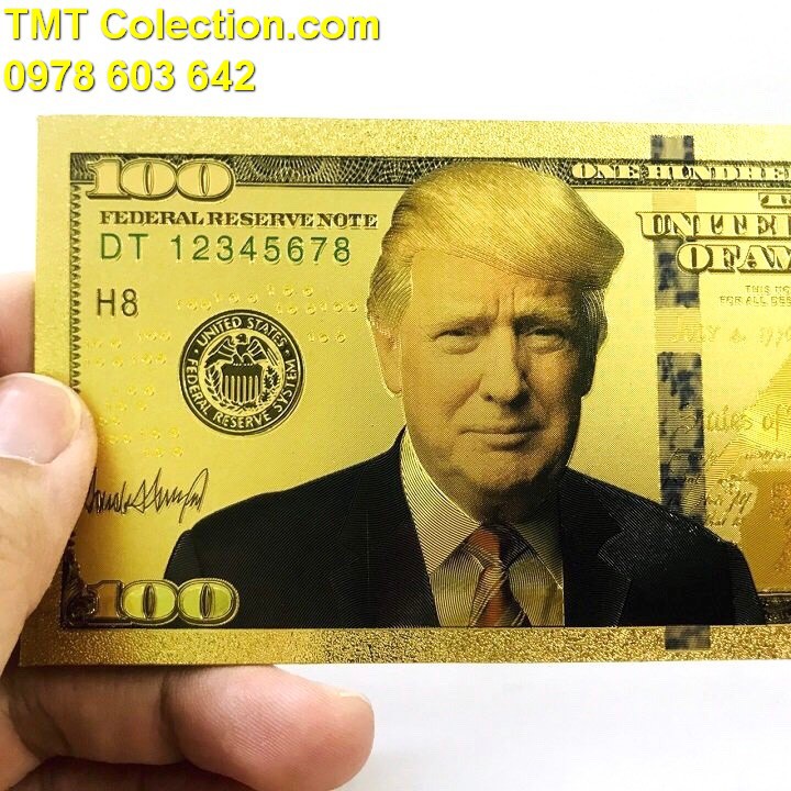 Quà 100 USD hình Tổng Thống Trump mạ vàng, lưu niệm, làm kỷ niệm, làm quà tặng thú vị -TMT Collection - SP005230