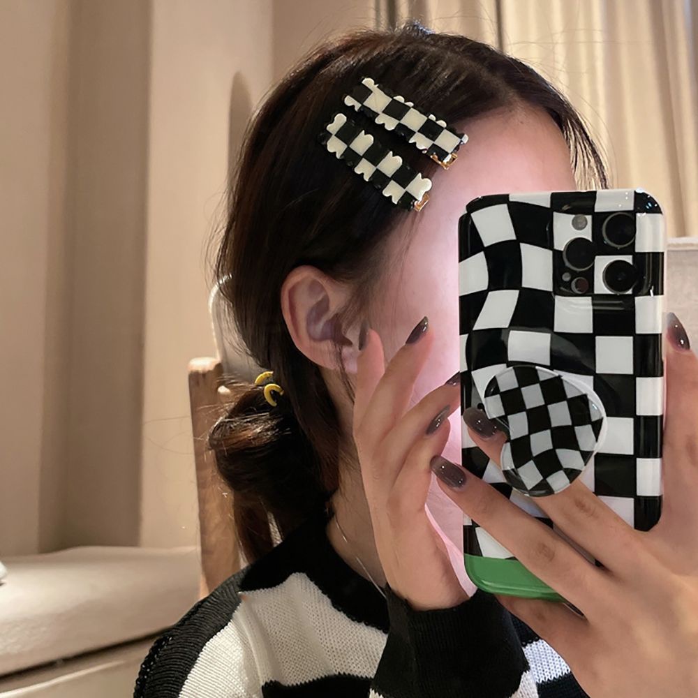 Kẹp Tóc Acrylic Hình Vuông Họa Tiết Kẻ Sọc Phong Cách Hàn Quốc Thanh Lịch Cho Nữ